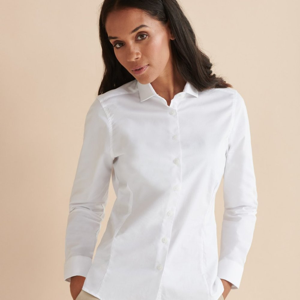 2 Women's Henbury UK Dress Shirts White and Brown